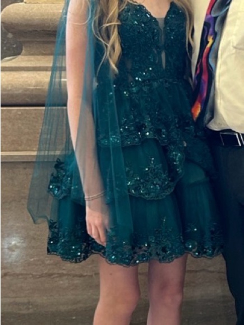 Girls Teal Embellished Layered Party Dress